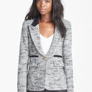 Smythe Contrast Collar Tweed Fitted Wool Blazer Grey and Black Sz 4